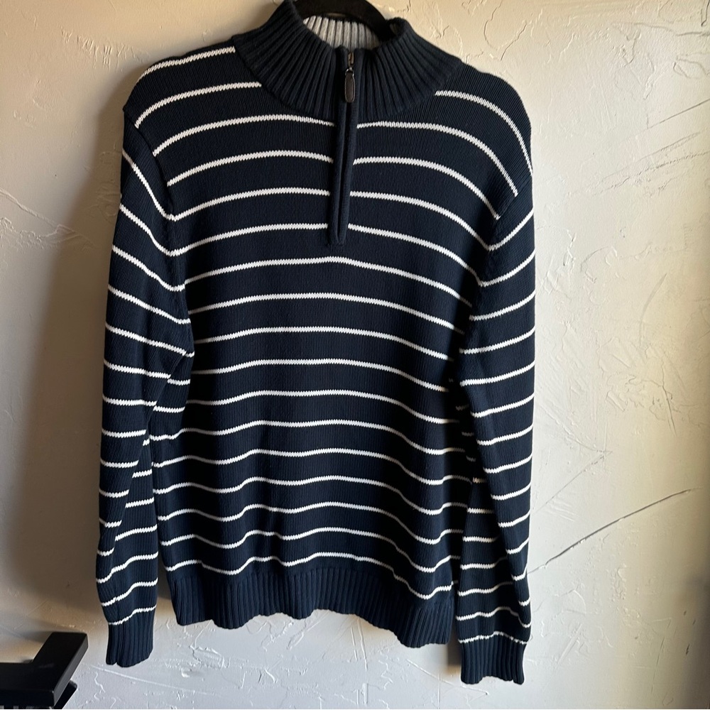 LL Bean Classic Navy & White Striped Sweater Preppy Academia‎ Heritage Cotton M